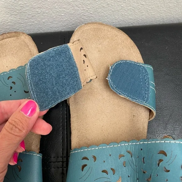 Women’s Earth Origins Tessa Velcro Comfort Sandals Turquoise Teal Blue 11 Wide - Picture 13 of 14